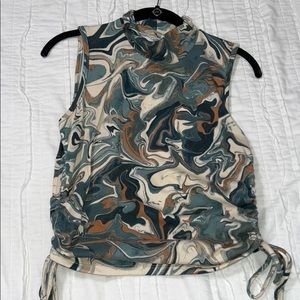 Mock neck sleeveless marble top